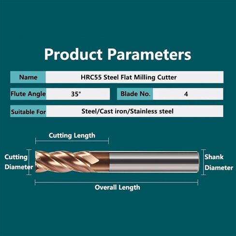 1PCS طاحونة طويلة HRC55 4 Flutes 150mm 200mm طول الفولاذ المقاوم للصدأ القاطع الزهر القطع CNC أجهزة التوجيه أجهزة قطع آلة CNC (1pc ، 6x45x6dx150l) in Kuwait
