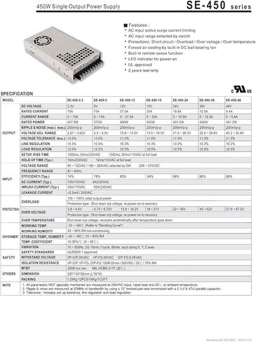 24V 18.8A 450W SE-450-24 Switching Power Supply 24V Transformer 450W 24V in Kuwait