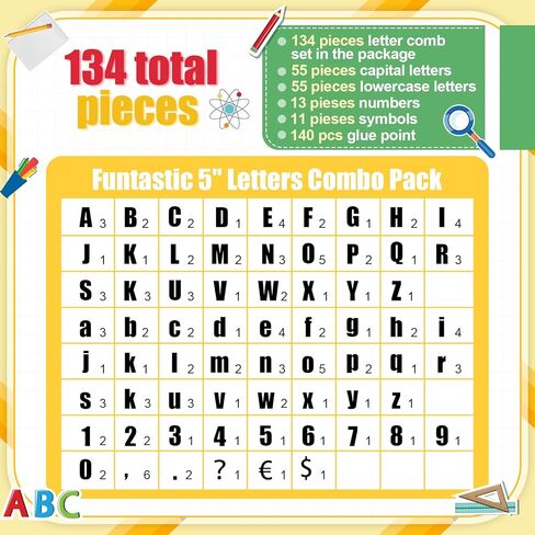 134 Pcs 5 Inch Bulletin Board Letters for Classroom Colorful Alphabet Numbers Combo Set Cool for School Cutouts Letter for Bulletin Board Display Chalkboard School Decor in Saudi Arabia