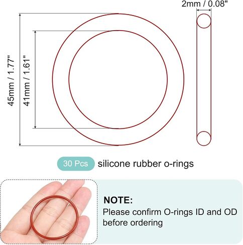 MECCANIXITY Silicone O-Ring 40mm ID 44mm OD 2mm Width Metric VMQ Sealing Gasket Replacement 50A Durometer for Plumbing Compressor Faucets Valves Repair (Red, Pack of 30) in Saudi Arabia