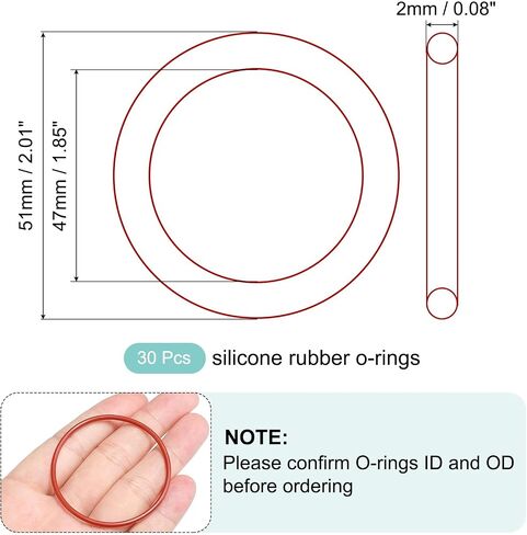 MECCANIXITY Silicone O-Ring 40mm ID 44mm OD 2mm Width Metric VMQ Sealing Gasket Replacement 50A Durometer for Plumbing Compressor Faucets Valves Repair (Red, Pack of 30) in Saudi Arabia