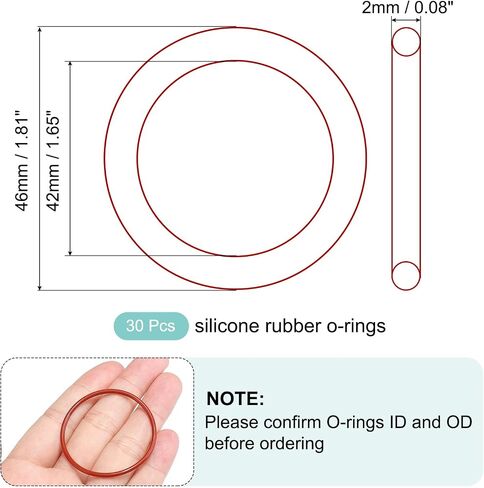 MECCANIXITY Silicone O-Ring 40mm ID 44mm OD 2mm Width Metric VMQ Sealing Gasket Replacement 50A Durometer for Plumbing Compressor Faucets Valves Repair (Red, Pack of 30) in Saudi Arabia
