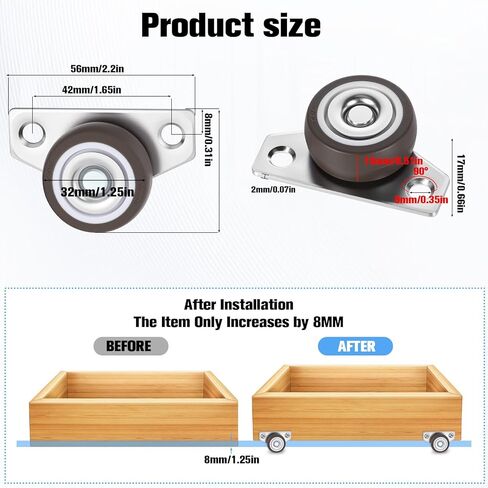 1.25 Inch Side Mount Casters, Small Wheels Set of 4, Low Profile Casters Mini Drawer Rollers Little Rigid Fixed Wheel for Wooden Office Furniture, Cabinet, Underbed Drawers in Saudi Arabia