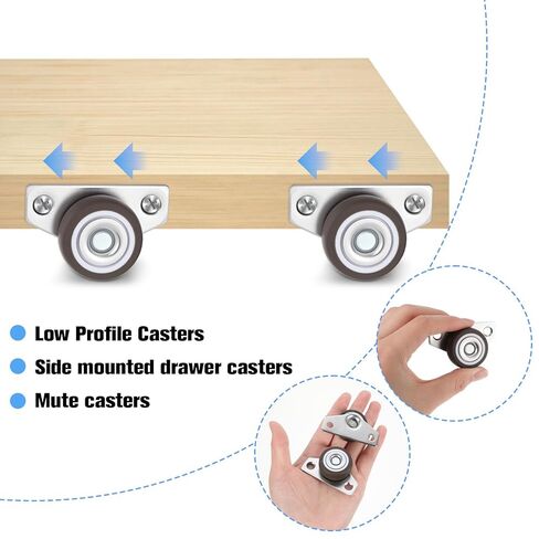 1.25 Inch Side Mount Casters, Small Wheels Set of 4, Low Profile Casters Mini Drawer Rollers Little Rigid Fixed Wheel for Wooden Office Furniture, Cabinet, Underbed Drawers in Saudi Arabia