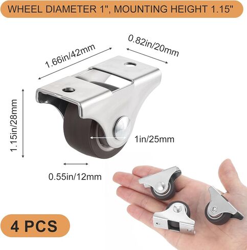 4Pcs Mini Fixed Caster Wheels 1 Inch Silent Ball Bearing Small Casters Wheels Low Profile Rubber Rolling Wheel with Metal Top Plate for Furniture Rolling Cabinet with Screws Load Capacity 106 Lbs in Saudi Arabia