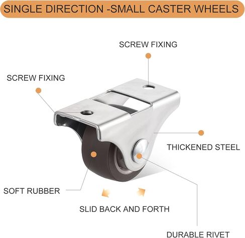 4Pcs Mini Fixed Caster Wheels 1 Inch Silent Ball Bearing Small Casters Wheels Low Profile Rubber Rolling Wheel with Metal Top Plate for Furniture Rolling Cabinet with Screws Load Capacity 106 Lbs in Saudi Arabia