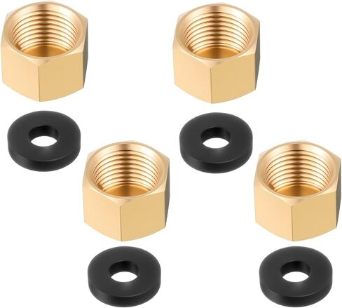 4pcs Brass Pipe Caps, Brass 3/8 Inch NPT Caps with Rubber Washers Hex Threaded Head Cap NPT Female Pipe Plug Hex Compression End Plumbing Fittings for Water Line in Kuwait