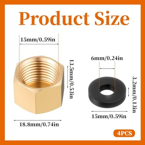 4pcs Brass Pipe Caps, Brass 3/8 Inch NPT Caps with Rubber Washers Hex Threaded Head Cap NPT Female Pipe Plug Hex Compression End Plumbing Fittings for Water Line in Kuwait