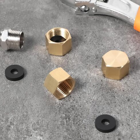 4pcs Brass Pipe Caps, Brass 3/8 Inch NPT Caps with Rubber Washers Hex Threaded Head Cap NPT Female Pipe Plug Hex Compression End Plumbing Fittings for Water Line in Kuwait