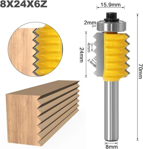 8mm Shank Raised Panel"V"Joint Bits Finger Joint Glue Milling Cutter 1Pcs(8X24X6Z) in Saudi Arabia