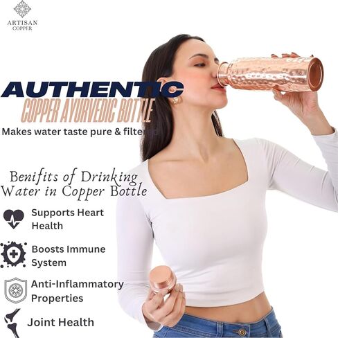 Pure Copper Water Bottle, 34 oz (950 ml), Smooth Finish, Leak-Proof Design Vessel, Ayurveda Health Benefit for Sport, Fitness, Yoga. Pure CopperBottle for Drinking Water in Kuwait