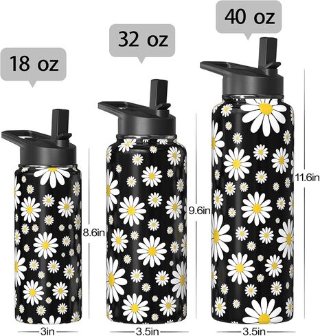 ديزي هدايا 18oz سبورت ماء زجاجة مع غطاء القش والربعة ، زجاجة مياه صالة رياضية معزولة من الفولاذ المقاوم للصدأ ، هدايا عاشق الزهور للنساء الرجال (1 كمبيوتر) in Kuwait