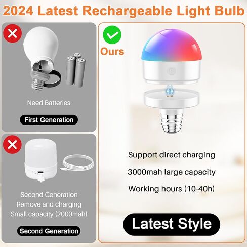 المصباح الكهربائي القابل لإعادة الشحن E26 مع الشحن التلقائي - لمبة الشحن اللاسلكية المغناطيسية مع عن بعد وتوقيت ، ونسخة احتياطية للبطاري in Kuwait