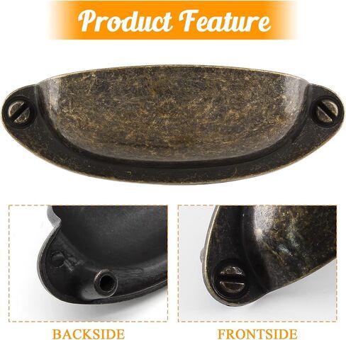 10 Pack Yellow Bronze Drawer Pull Handle Knobs Metal Cup Pull 3.5" Hole Centers, Vintage Shell Pull Handles for Kitchen Cabinet Dresser Furniture in Kuwait