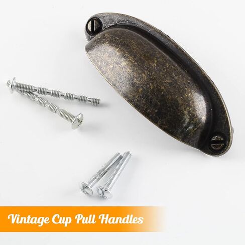 10 Pack Yellow Bronze Drawer Pull Handle Knobs Metal Cup Pull 3.5" Hole Centers, Vintage Shell Pull Handles for Kitchen Cabinet Dresser Furniture in Kuwait