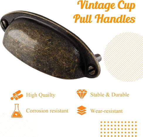 10 Pack Yellow Bronze Drawer Pull Handle Knobs Metal Cup Pull 3.5" Hole Centers, Vintage Shell Pull Handles for Kitchen Cabinet Dresser Furniture in Kuwait