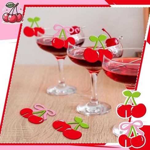 chunful 36 pcs لطيف كرز مشروب علامات الأكريليك الوردي والأحمر كرز وشراب العلامات سحر ل Bachelorette coquett in Saudi Arabia