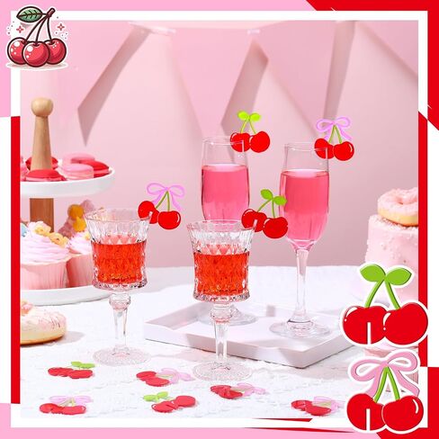 chunful 36 pcs لطيف كرز مشروب علامات الأكريليك الوردي والأحمر كرز وشراب العلامات سحر ل Bachelorette coquett in Saudi Arabia