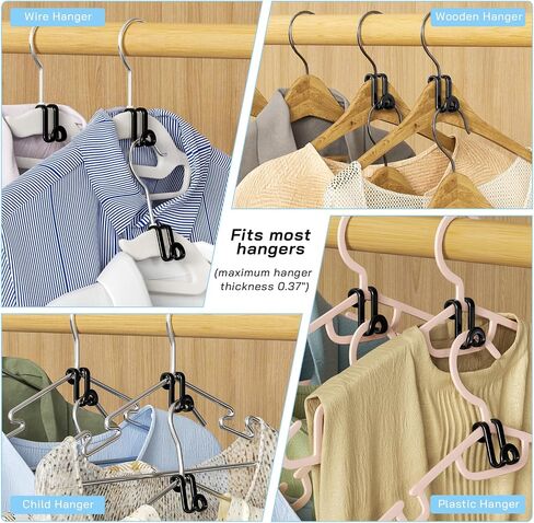 Tinfoll Black Hanger Connector Hooks ، 100pc egining acains ، مقاطع موسع شماعات للملابس الثقيلة لمقاطع شماعات الخزانة. in Saudi Arabia