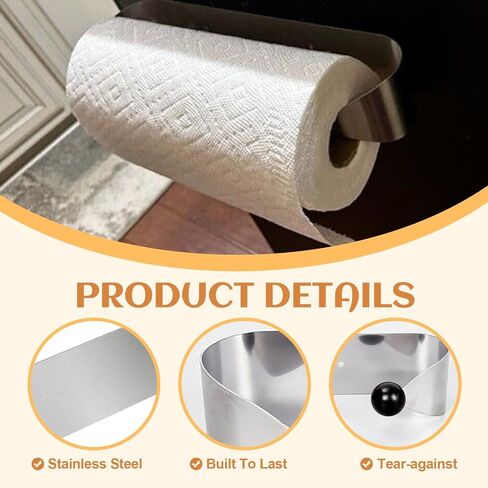 ECOTRIC Wall Mount Paper Towel Rack, Stainless Steel Kitchen Paper Towel Holder Under Cabinet，Silver Stylish Convenient Rollable Space-Saving Design in Saudi Arabia