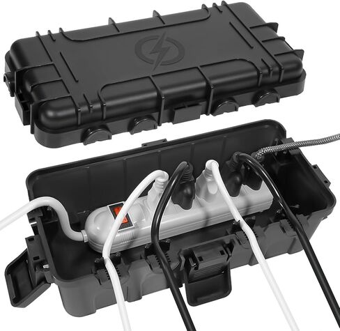 Medium Outdoor Electrical Box (11.6x5.7x4.1 inch), IP54 Waterproof Extension Cord Cover w/ 6 Cable Entry, Weatherproof Connection Box for Power Strip, Plug, Timer, Holiday Lights, Black in Kuwait