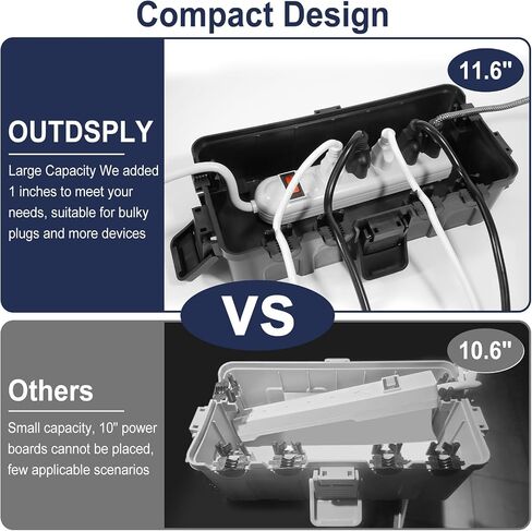 Medium Outdoor Electrical Box (11.6x5.7x4.1 inch), IP54 Waterproof Extension Cord Cover w/ 6 Cable Entry, Weatherproof Connection Box for Power Strip, Plug, Timer, Holiday Lights, Black in Kuwait