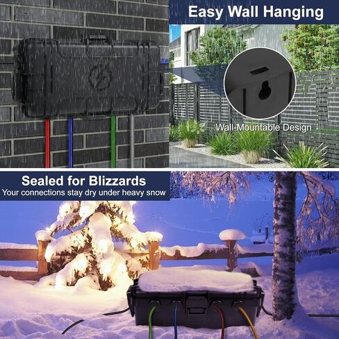 Medium Outdoor Electrical Box (11.6x5.7x4.1 inch), IP54 Waterproof Extension Cord Cover w/ 6 Cable Entry, Weatherproof Connection Box for Power Strip, Plug, Timer, Holiday Lights, Black in Kuwait