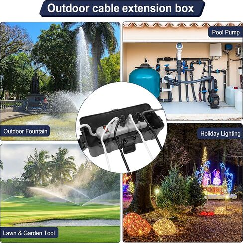 Medium Outdoor Electrical Box (11.6x5.7x4.1 inch), IP54 Waterproof Extension Cord Cover w/ 6 Cable Entry, Weatherproof Connection Box for Power Strip, Plug, Timer, Holiday Lights, Black in Kuwait