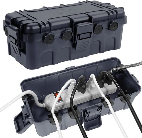 Medium Outdoor Electrical Box (11.6x5.7x4.1 inch), IP54 Waterproof Extension Cord Cover w/ 6 Cable Entry, Weatherproof Connection Box for Power Strip, Plug, Timer, Holiday Lights, Black in Kuwait