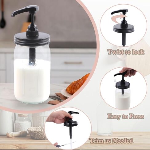 Mason Jar Syrup Sauce Sauce Sauge Pump Lids for Wide Mouth Airbight & Teak-Profive Coffee Bar Syrup Supenser Pump Food Grade Pump 2 عبوات (جرة غير متضمنة) in Saudi Arabia