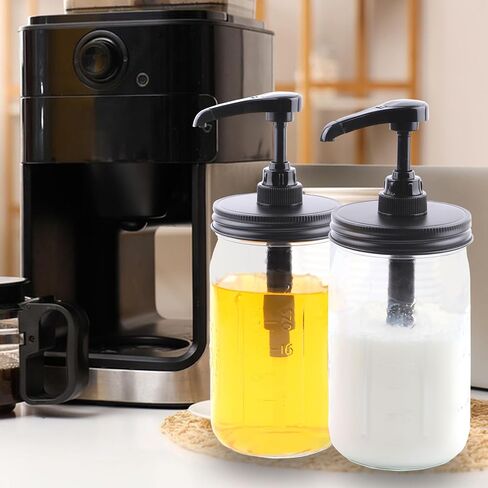 Mason Jar Syrup Sauce Sauce Sauge Pump Lids for Wide Mouth Airbight & Teak-Profive Coffee Bar Syrup Supenser Pump Food Grade Pump 2 عبوات (جرة غير متضمنة) in Saudi Arabia
