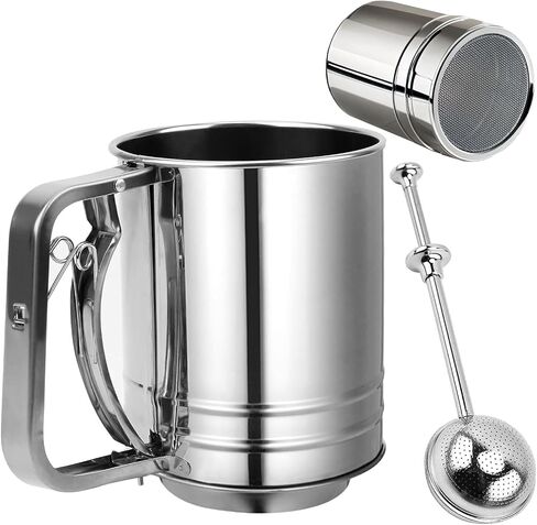 2 Packs Powdered Sugar Shaker Duster 304 Stainless Steel Powdered Sugar Shaker Duster Set, Powdered Sugar Duster for baking, Coffee, Sugar, Pepper, Flour in Kuwait