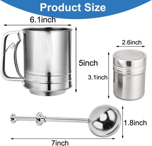 2 Packs Powdered Sugar Shaker Duster 304 Stainless Steel Powdered Sugar Shaker Duster Set, Powdered Sugar Duster for baking, Coffee, Sugar, Pepper, Flour in Kuwait