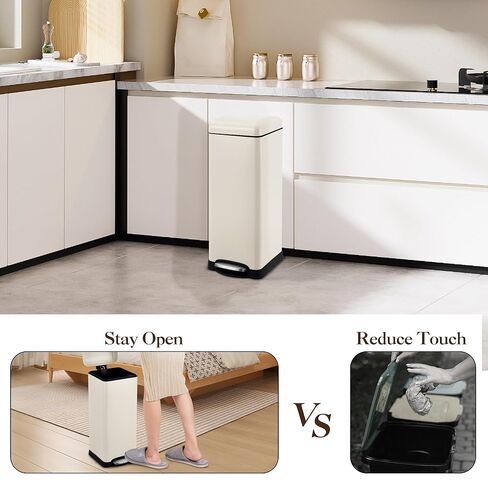 علبة القمامة من الفولاذ المقاوم للصدأ مع غطاء ناعم من القمر ، وعلب المطبخ مقاوم البصمات 8 جالون/30 لتر ، حاوية إعادة التدوير مع دلاء داخلية قابلة للإزالة ودواسة القدم لحمام غرفة نوم المكتب in Kuwait