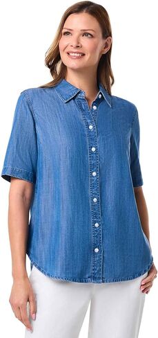 Coolibar Upf 50+ Women's Everglade Chambray قميص قصير الأكمام - واقية من الشمس in Saudi Arabia
