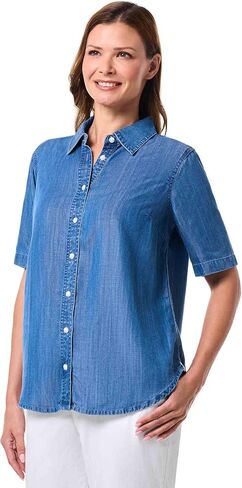 Coolibar Upf 50+ Women's Everglade Chambray قميص قصير الأكمام - واقية من الشمس in Saudi Arabia