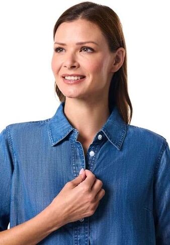 Coolibar Upf 50+ Women's Everglade Chambray قميص قصير الأكمام - واقية من الشمس in Saudi Arabia