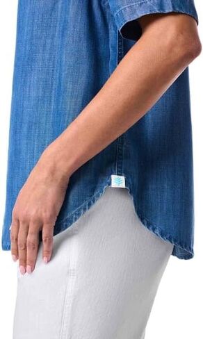 Coolibar Upf 50+ Women's Everglade Chambray قميص قصير الأكمام - واقية من الشمس in Saudi Arabia