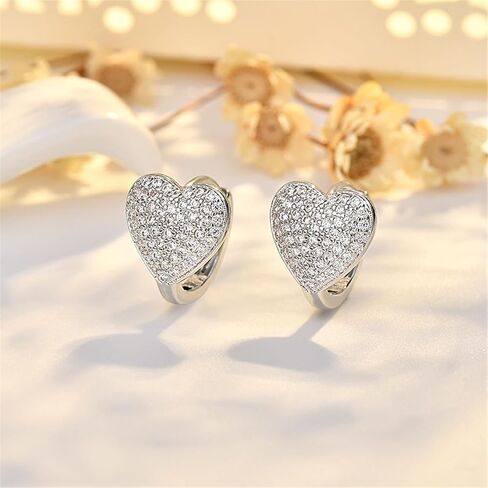 Rhinestone Heart Huggie Hoop Earrings for Women Clear CZ Hearted Stud Cartilage Hoops Earring Sparkly Jewelry in Saudi Arabia
