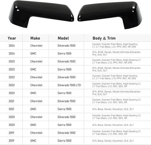 Moonlinks متوافق مع 2019-2025 Chevy Silverado 1500 GMC Sierra 1500 Side Mirror Cover ، Black LH & RH Side Door Extrable Lear View Cap for Silverado 1500 (1 زوج） in Kuwait