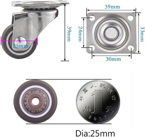 80kg 4Pcs Furniture Casters Wheels Soft Rubber Swivel Caster Silver Roller for Chair Household(White) in Saudi Arabia