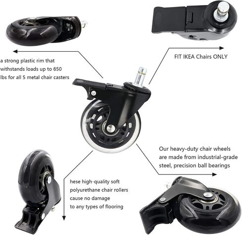 5Pcs Caster Wheels with Brakes 11mm for Low Pile Carpet,Heavy Duty Quiet Swivel Repl in Saudi Arabia
