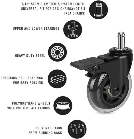 5Pcs Caster Wheels with Brakes 11mm for Low Pile Carpet,Heavy Duty Quiet Swivel Repl in Saudi Arabia