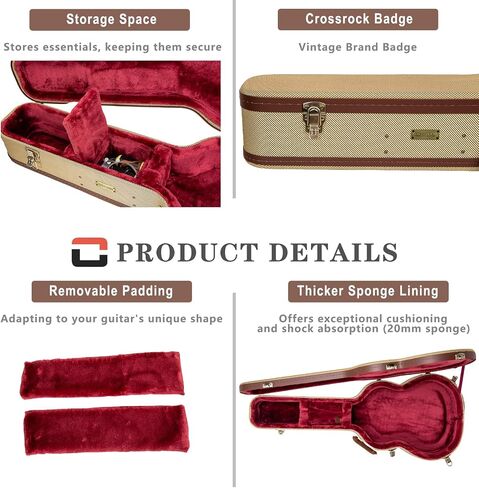 Crossrock Master Series Dreadnought Acoustic Guitar Case لـ Gibson J-45 / Martin D-Style | ملازمات ملاويت الأزرق تويد تويد ، قذيفة إعادة هندسة ، مقبض جلدي وداخل مخملي الذهب in Kuwait
