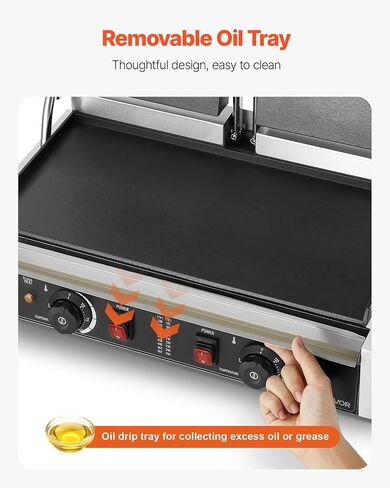 Vevor Commercial Panini Grill ، 3600W صانع شطيرة شطيرة كهربائية ، شطائر مزدوجة من الفولاذ المقاوم للصدأ مع المقبض والتحكم في درجة الحرارة ، 19x9 في صفيحة مينا مسطحة كاملة ، من أجل لحم الخنزير المقدد هامبرغر in Kuwait