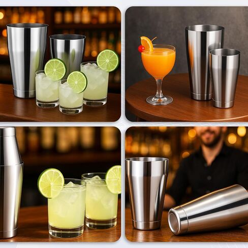 8pcs بوسطن كوكتيل شاكر ، طقم النادل المصنوع من الفولاذ المقاوم للصدأ مع 18oz و 24oz أداة Shakers مختلطة （Silver） in Saudi Arabia