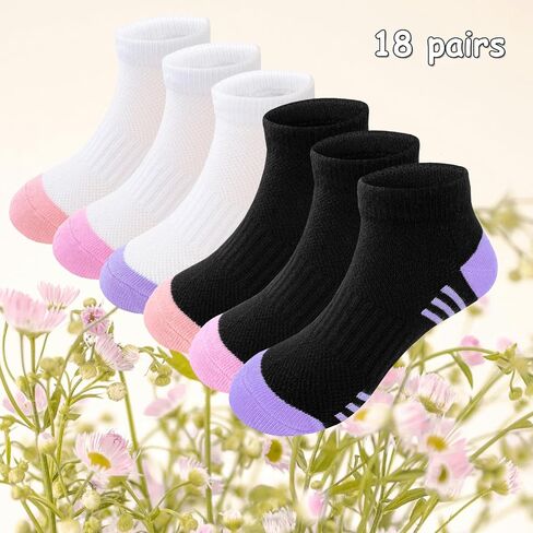Bemeol Girls Socks 18 Pairs Ankle Socks for Girls Cotton Sports Sock Athletic Running Low Cut Sock for Little Bid Kids in Kuwait