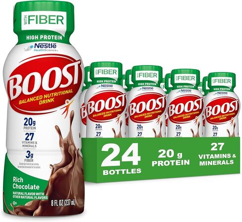 BOOST مشروب غذائي عالي البروتين مع الألياف، الفراولة الكريمية، زجاجة 8 أونصة سائلة، 24 عبوة in Saudi Arabia