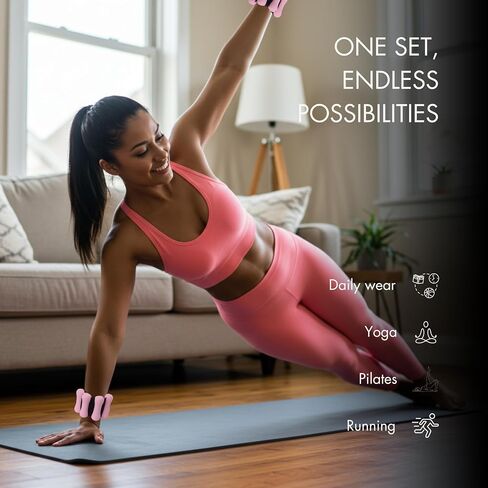 Pilates Wrist & Ankle Weights for Women, Wearable Adjustable Arm & Leg Weights Set of 2 (1lb Each), Ankle Weights for Walking, Yoga, Dance, Barre, Home Workouts – 2lbs Total in Saudi Arabia