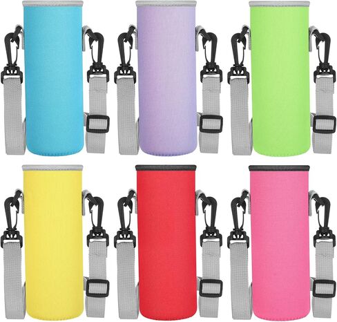 RTTERI 6 PCS Neoprene Mater Bottle Carrier Bag مع حزام كتف قابل للتعديل 32 أوقية عازلة زجاجة ماء غطاء مبرد للفولاذ المقاوم للصدأ/الزجاج/البلاستيك (لطيف) in Kuwait